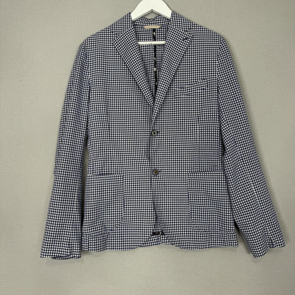 BOB Blazer Jacket Mens IT 50 Blue Tailored Seersucker Check Made Italy Preppy